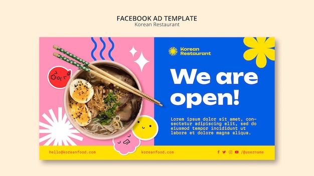 Free PSD flat design korean restaurant facebook template