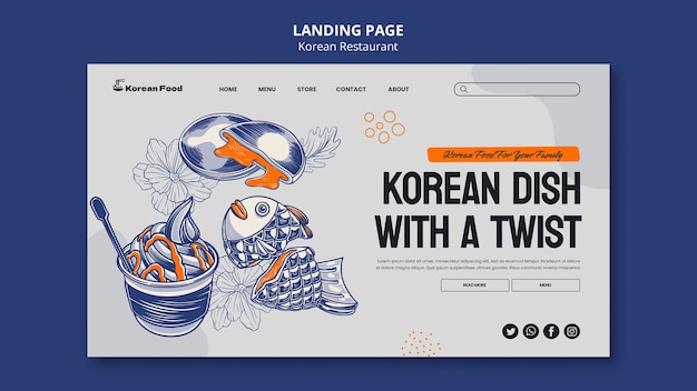 Free PSD flat design korean restaurant template