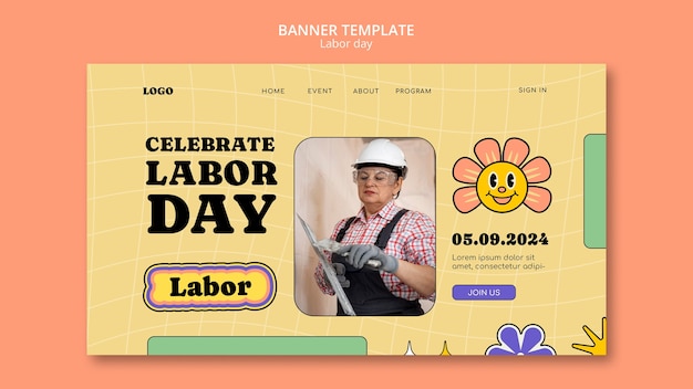 Free PSD flat design labor day celebration landing page