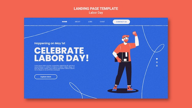 Free PSD flat design labor day landing page template