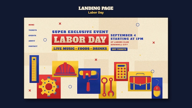 Free PSD flat design labor day landing page template