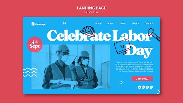 Free PSD flat design labor day landing page