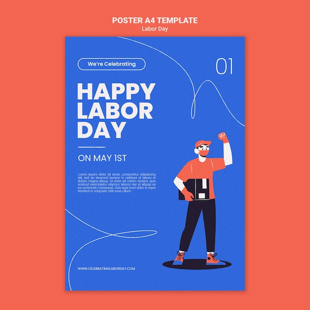 Free PSD flat design labor day poster template