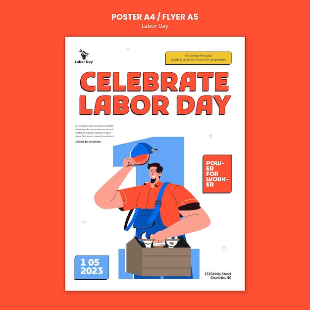 Free PSD flat design labor day template