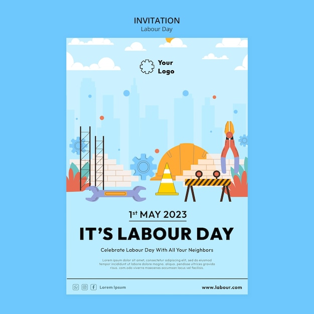 Free PSD flat design labour day template