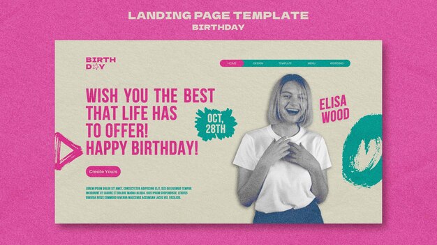 Flat design landing page birthday template