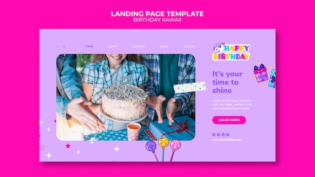 Flat design landing page birthday template