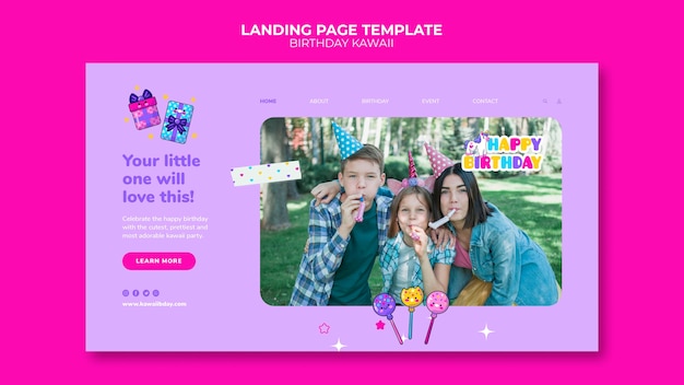 Flat design landing page birthday template