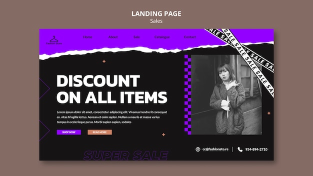 Flat design landing page sale template