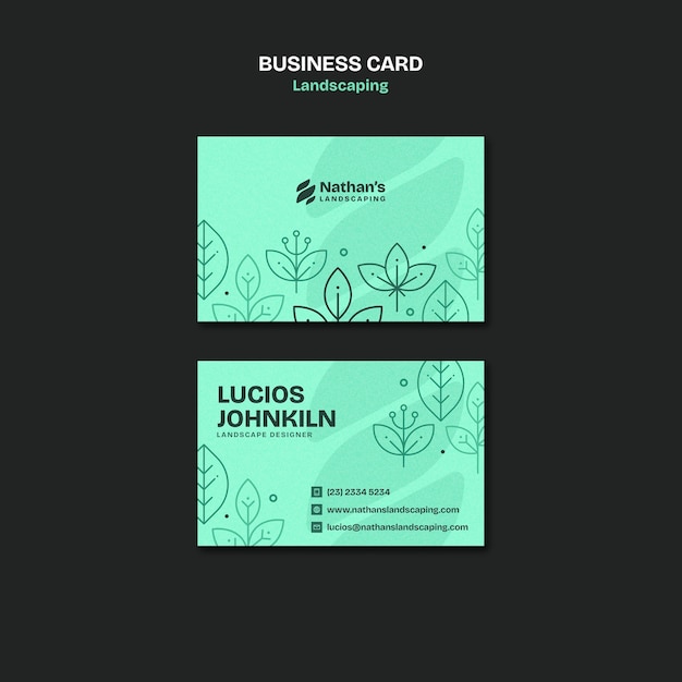 Free PSD flat design landscaping service business card