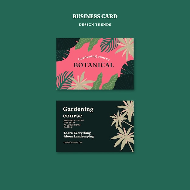 Free PSD flat design landscaping service business card