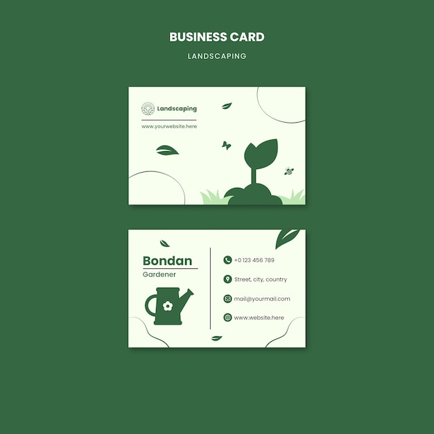 Free PSD flat design landscaping service business card