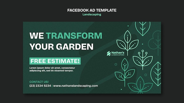 Free PSD flat design landscaping service facebook template