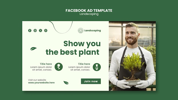 Free PSD flat design landscaping service facebook template