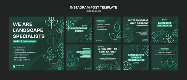 Flat design landscaping service instagram posts