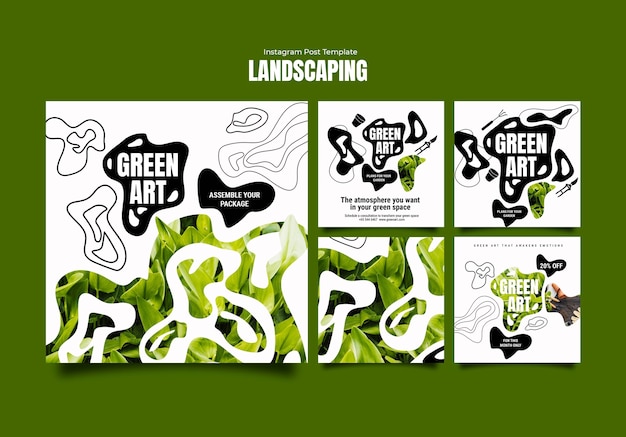 Free PSD flat design landscaping service instagram posts