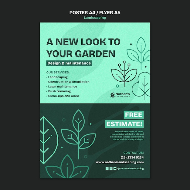 Free PSD flat design landscaping service poster