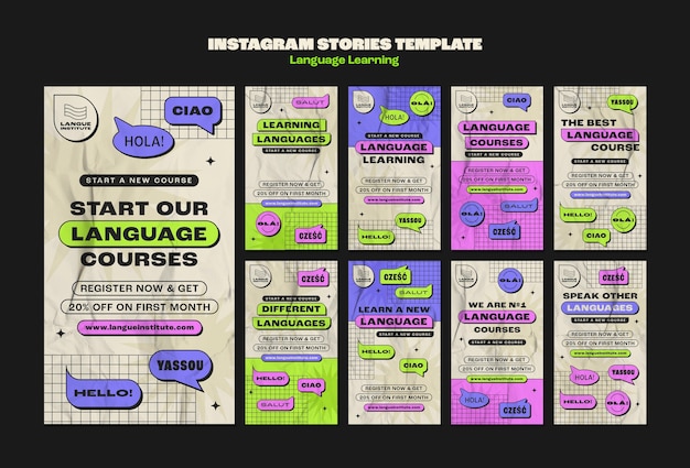 Flat design language learning instagram stories