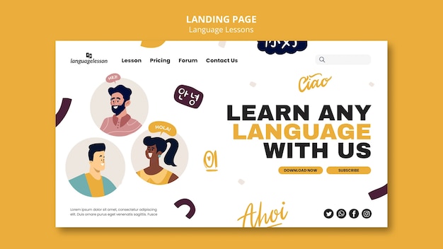 Free PSD flat design language learning template