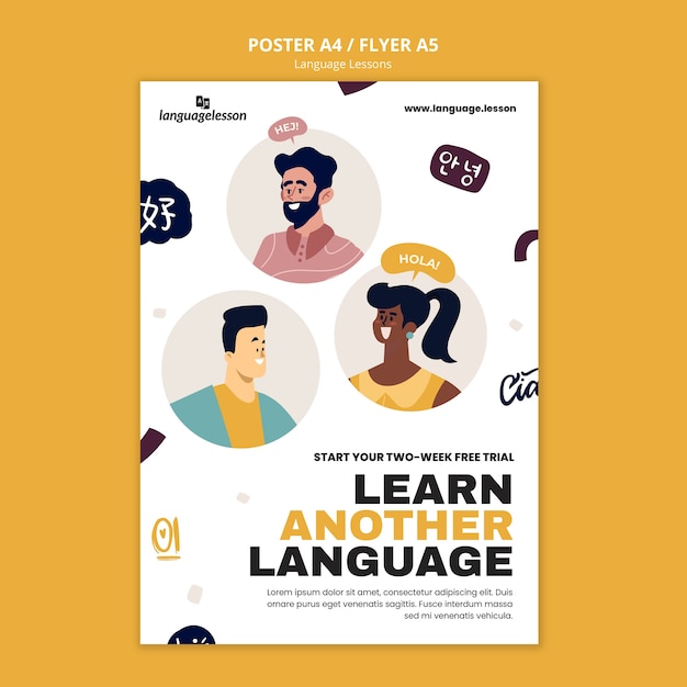 Flat design language learning template