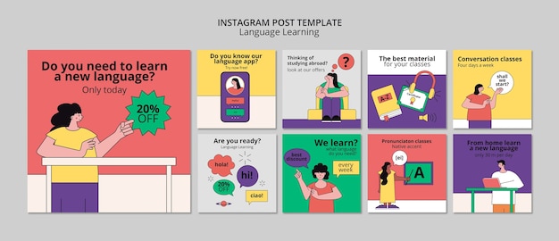 Flat design language learning template