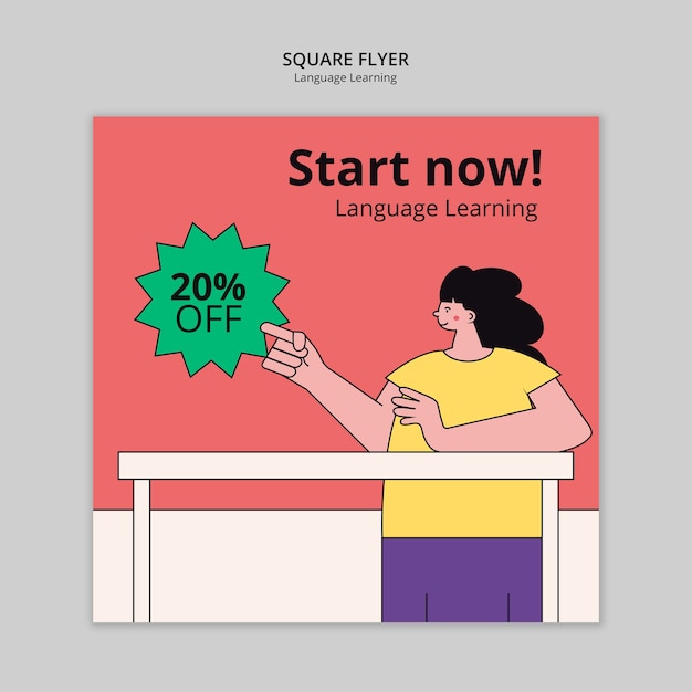 Free PSD flat design language learning template