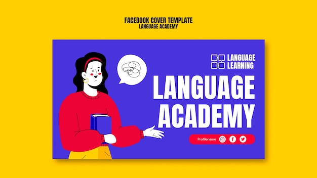 Free PSD flat design language learning template