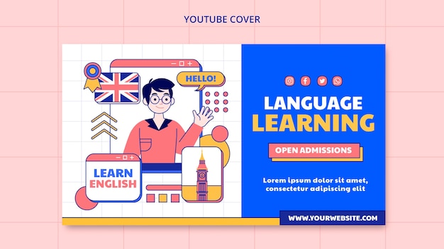 Free PSD flat design language learning youtube cover