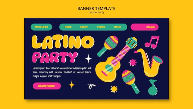 Free PSD flat design latino party landing page template