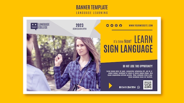 Flat design learning language banner template