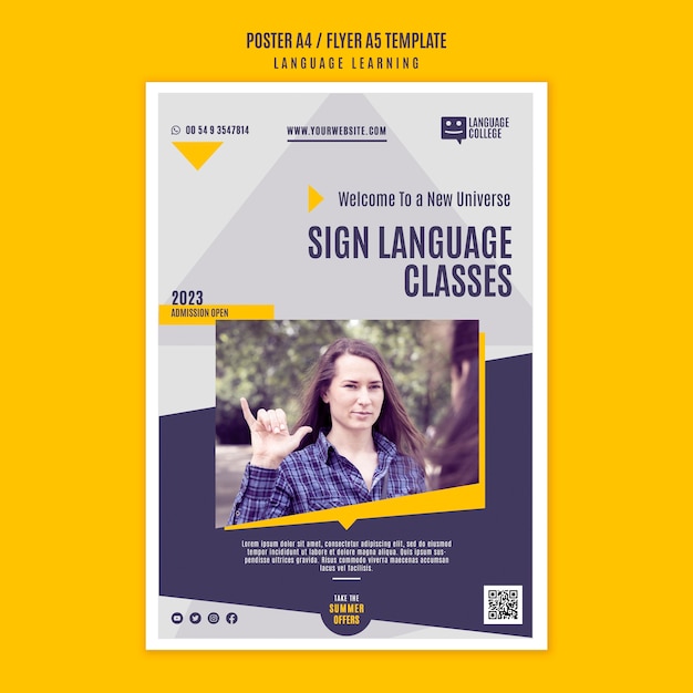 Flat design learning language poster template