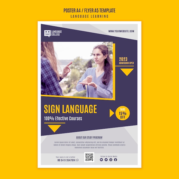 Flat design learning language poster template