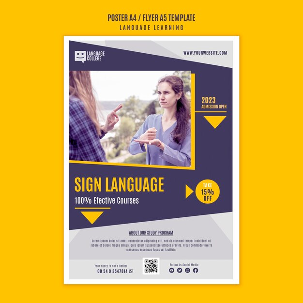 Flat design learning language poster template