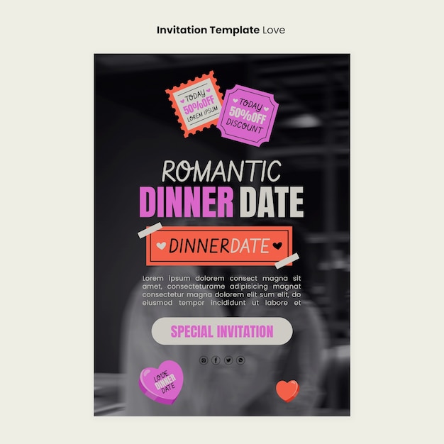 Free PSD flat design love celebration invitation template