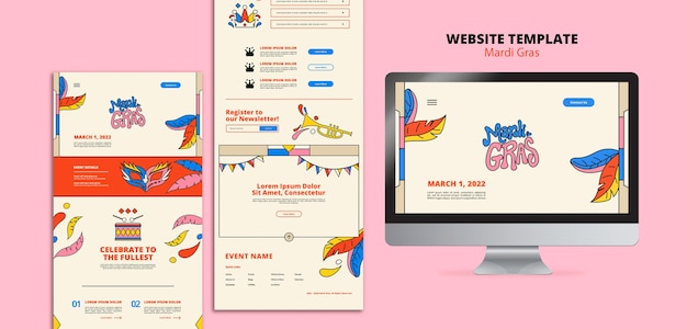 Flat design mardi gras web design template