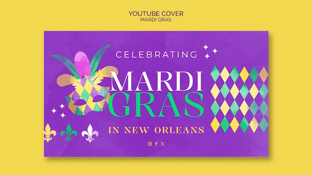 Free PSD flat design mardi gras youtube cover