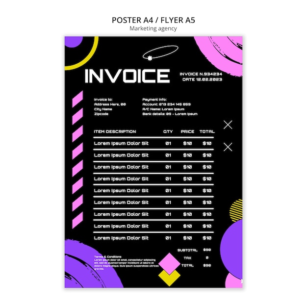 Free PSD flat design marketing agency invoice template