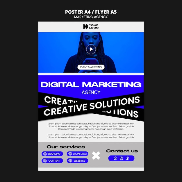 Free PSD flat design marketing agency poster template