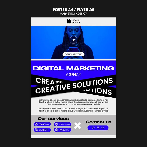 Flat design marketing agency poster template