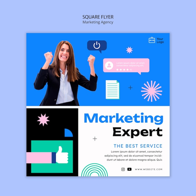 Free PSD flat design marketing agency square flyer