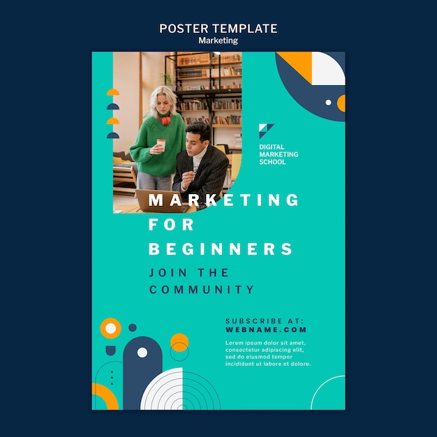 Flat design marketing poster or flyer template