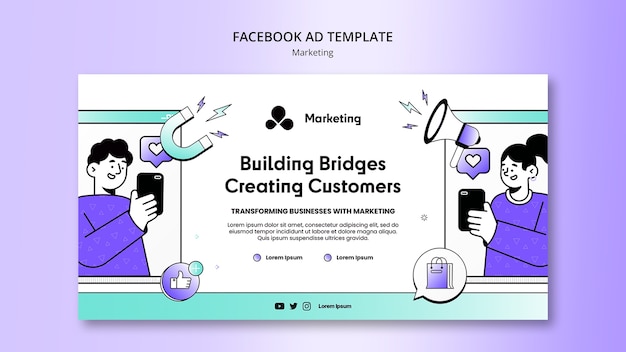 Free PSD flat design marketing strategy facebook template