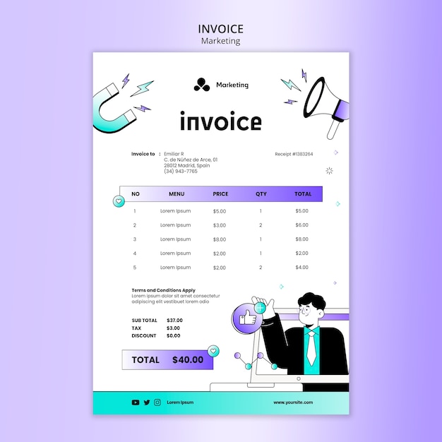 Free PSD flat design marketing strategy invoice template