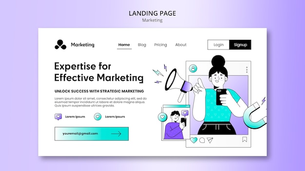 Free PSD flat design marketing strategy landing page