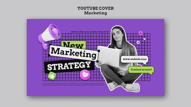 Free PSD flat design  marketing youtube cover