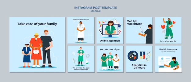 Free PSD flat design medical aid instagram posts