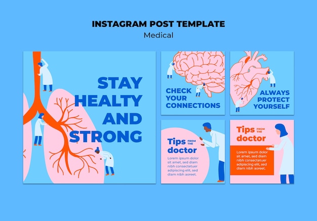 Free PSD flat design medical care instagram post set