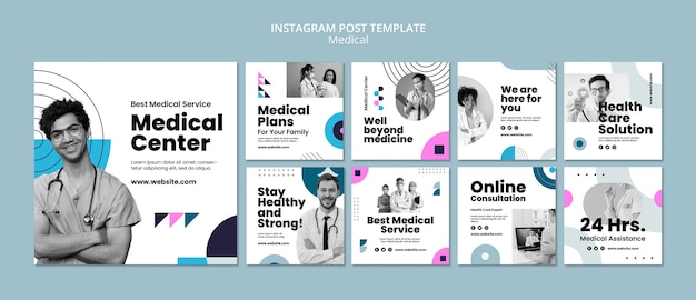 Free PSD flat design medical care  instagram posts