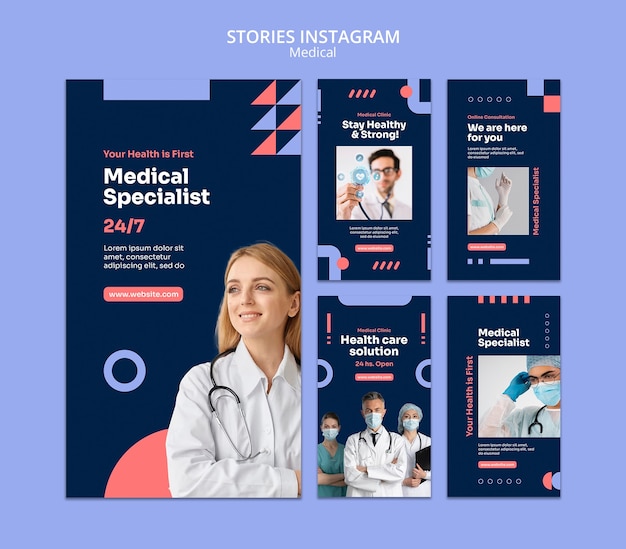 Free PSD flat design medical care instagram stories