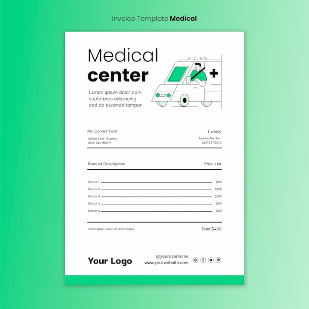 Free PSD flat design medical care invoice template